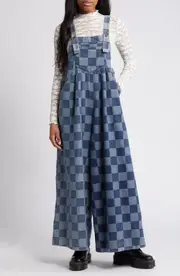 Dressed in Lala Checkerboard Wide Leg Denim Overalls at Nordstrom, Size Medium