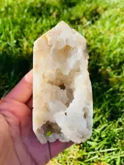 Natural Agate Geode Tower White Sparkling Healing Crystal Tower 4” Tall