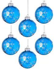 Kurt Adler 3in Blue/Silver Glitter Snowflake Set of 6
