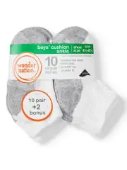 Wonder Nation Boy's 12 Pair Cushion Ankle Socks Choose Color Sizes S, Med, Lg