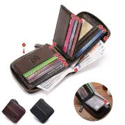 BULLCAPTAIN Men's Genuine Leather Wallet Horizontal Zipper Multi-card Design Business Card Holder Driver's License Money