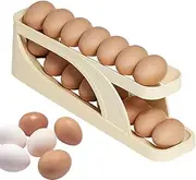 Rolling Egg Holder - Automatic Rolling Egg Container for Refrigerator | Slim Two Tier Egg Rack, Space Saving Design for Fridge or , Efficient Egg Storage