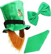 [CATIEBYE] Patrick's Day Party Favor Green Hat Beard Bow Tie Perfect Photo Prop
