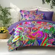 Bohemian Duvet Cover Set 100% Cotton Soft and Breathable Bedding Featuring Colorful Flowers Lightweight and Durable Quilt Cover Comfortable for All Seasons Eas