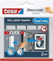 tesa Powerstrips Click - Velcro Adhesive Pads for Clicking on and Off Picture Frames and Wall Decorations No Drilling - Self-Adhesive Velcro Strips with On and Off Click System - Small - 4 x 2 Pieces