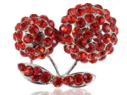 Red Cherry Cherries Stem Crystal Encrusted RhinesCostume Ring New Adjustable