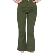 NWT SWEDISH HASBEENS Short Bootcut Denim Pants in Military Green Size 31