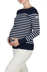 Cache Coeur Benodet Sailor Long Sleeve Maternity/Nursing Top in Marine/White at Nordstrom, Size X-Large
