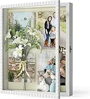 SZQINJI Shadow Box Frame 13x16 Deep Memory Box White Shadow Boxes Display Cases Large with Front Opening Vintage Lock Diamond Shape Door for Wedding Graduation Baby Flower Pet Memorial Keepsakes White