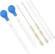 uxcell Graduated Dropper Pipettes Kit, 2 Pack 10ml Borosilicate Glass Pipette with Rubber Squeeze Bulb 2 Brushes and Glass Rods for Transfer Liquid for Lab, Chemistry, Clear