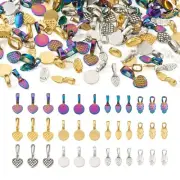 1Box Alloy Glue-on Flat Round Heart Teardrop Flat Pad Bails for Pendant Making