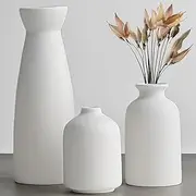 TINCTOTNIC Distressed Ceramic Vase Set of 3, Modern Bohemian Farmhouse Home Decor, Pampas Grass Dried Flowers Vases for Living Room, Dining Room, Bedroom, Kitchen, Bathroom, Office, Entryway (White)