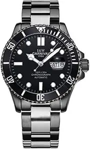 [carlien] Mens GMT Full Black Stainless Steel Sapphire Glass Rotating Bezel Men's Automatic Watch, black, 41mm, Automatic Watch