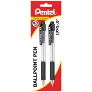 Pentel E-Ball Retractable Ball Pen 0.7mm Black 2 Pack