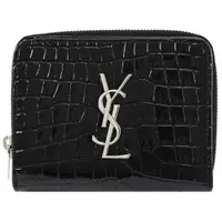 在飛比找ETMall東森購物網優惠-YSL 669489 品牌LOGO鱷魚紋牛皮釦式零錢短夾.黑