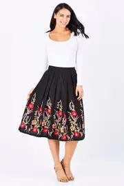 Maci Black Embroidery Skirt--ELI-TG111-01