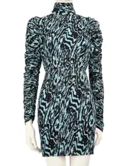 Black & Blue Abstract Pleated Dress