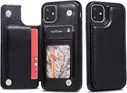 GoshukunTech Wallet Case for iPhone 11 [Double Magnetic Clasp Durable Shockproof Cover] with Card Holders PU Leather Kickstand Card Slots for iPhone 11-Black