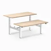 Desky Back to Back Classic Oak Melamine Sit to Stand Office Desk 1500x750mm White Height Adjustable Leg