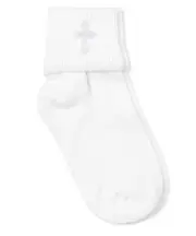 Jefferies Socks Girls Boys Cross Embroidered Seamless Cotton Turn Cuff Socks