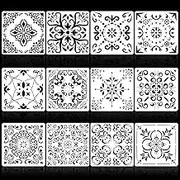 12Pack Large 12x12in Mandala Tile Stencils, Reusable Round Edged Painting Templates for Wall Wood Furniture, Style A