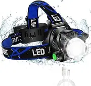 Super Bright Headlamp, USB Rechargeable Led Head Lamp, IPX4 Zoomable Waterproof Headlight with 4 Modes and Adjustable Headband, Hard Hat Light Perfect for Camping, Hiking, Outdoors, Hunting, Running