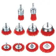 10pcs Nylon Wire Wheel Brush Set, 1/4" Hex Shank, 1",1 1/6",2",2.56",3",4"