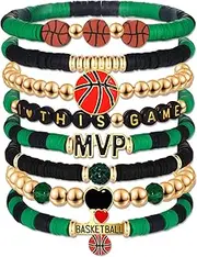 Basketball Bracelets for Women Stack Beaded Basketball Friendship Bracelets Game Day Sports Basketball Charm Bracelet Bangles Basketball Mom Accessories Outfits Jewelry Gifts