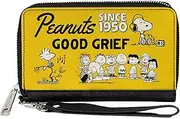 [Buckle-Down] Peanuts Wallet, Zip Around, Peanuts Gang Since 1950 Good Grief Group Pose Yellow Black, Vegan Leather