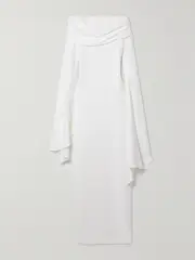 [Solace London] Solace London - Arden Draped Off-the-shoulder Crepe Maxi Dress - Cream - UK 4 UK 4 Cream