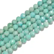 Natural Green Amazonite Faceted Round Beads Size 8mm 15.5'' Strand