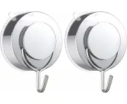 Suction Cup Hooks, 2 Packs Twist Removable Heavy Duty Vacuum Suction Cup With Metal Hooks Waterproof Window Glass Kitchen,Silver