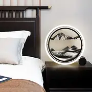 Moving Sand Art Picture Round Glass Flowing Sand Art Frame 3D Deep Sea Sandscape Liquid Motion Dynamic Moving Sand Art Picture for Adult Relaxing Desktop Decor/a/Button White Light