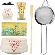 8Pcs Matcha Whisk Set Matcha Making Kit with Ceramic Bowl Matcha Whisk Ceramic Whisk Holder Tea Scoop Stand Matcha Powder Sifter Complete Matcha Set