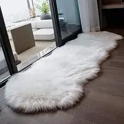 Soft Fluffy Rug White Faux Sheepskin Fur Area Rug Shaggy Couch Cover Seat Cushion Furry Carpet Beside Rugs for Bedroom Floor Sofa Living Room Runner, 60x180cm White