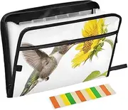 Quteprint 13 Pockets Expanding File Folder with Zipper Closure, Hummingbird Summer Sunflower Accordion File Folder with Sticky Labels, Letter Size A4 Papers Expandable File Document Organizer