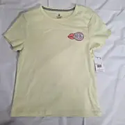 NWT VOLCOM T-Shirt Wmns Sz Small 4/6 Cotton Yellow Red Lips Pink Glitter Bubble