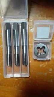 M10 X 1.0 RH HSS 3PCS SET Hand Tap Taper Inter Plug + HSS Die button 25mm OD