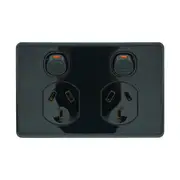 Clipsal Classic C2000 Series Powerpoint Swt Twin 10A 250V Black - C2025-BK