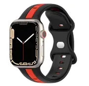 For Apple Watch Series 8 /7 /SE /6 /5 /4 /3 /2 /1 Ultra Duel Colour Silicon Wrist Band Wristband Loop Strap 38mm 40mm 41mm - Black+Red