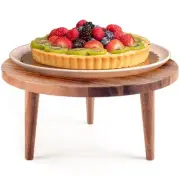 Acacia Wooden Round Footed Serving Board - Pedestal Riser Cake Stand with Rem...