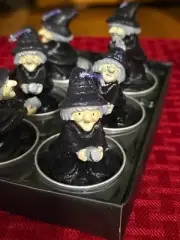Witch On Broomstick 3-D Candles Pack Of 6 New Tealight Votive Halloween Anytime