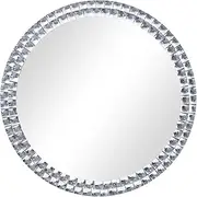 'vidaXL Acrylic Crystal Rimmed Wall Mirror in Silver - 60 cm Round Mirror Made of Tempered Glass - Decorative and Versatile for Bathroom, Living Room or Bedroom