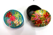 3"Lovely Hand painted Jewelry Box Wooden Paper Mache Kashmir Trinket Diwali Xmas