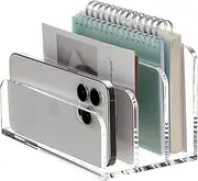 SANRUI Acrylic Mail File Organizer Sorters for Desk, 3 Upright Compartments Laddered Clear Desktop Vertical Letter Holder, Multifunction Envelope Folder Racks Holders for Office,Home, School