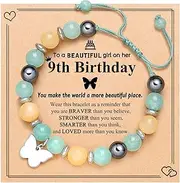 [OAFVRKSLR] 6-14 Years Old Girl Birthday Gift Bracelet + Card Butterfly Love Bracelet Natural Stone Handmade Woven Bracelet, Crystal, chalcedony