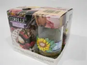 ❤️ 4 Corelle SUNSATIONS 7-oz JUICE GLASSES Sunflowers Blue Checkered Gingham