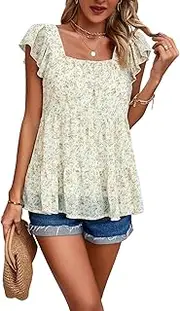 [AILLOSA] Women's Spring and Summer Casual Temperament Floral Square Neck Top