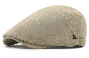 Mens Linen Flat Ivy Mesh Newsboy Caps, Classic Driving Beret Hat for Women Khaki