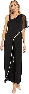 [R&M Richards] One Shoulder Jumpsuit W/Chiffon Overlay & Rhinestone Trim